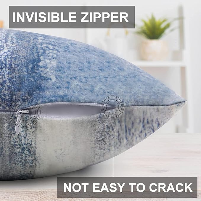 Set of 4 Blue and Grey Abstract Art Artwork Pillow Cover 16 x 16 Inch, Gallery Modern Decorative Throw Pillows Cushion Cover for Bedroom Sofa Living Room