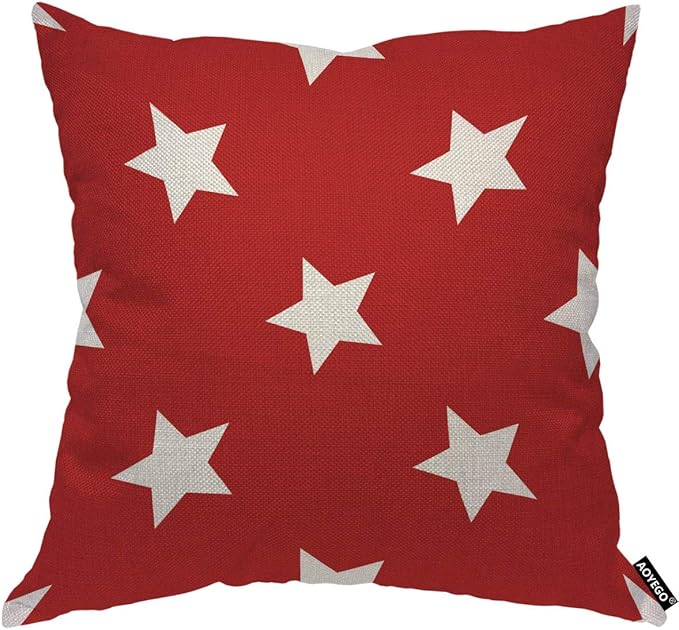 AOYEGO Star Red Pattern Throw Pillow Cover Modern USA Shape Simple Wavy Fashion Classic Repeat Regular Pillow Case 18x18 Inch Decorative Men Women Room Cushion Cover for Home Couch Bed