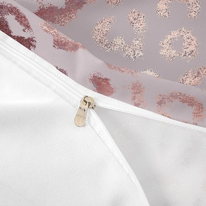 Pink Leopard Duvet Cover Queen for Girls Pink Glitter Bedding Set Watercolor Abstract Comforter Cover Cheetah Skin Pattern Decor Bedspread Quilt Cover for Kids Dorm Room,Soft,Zipper(No Comforter)