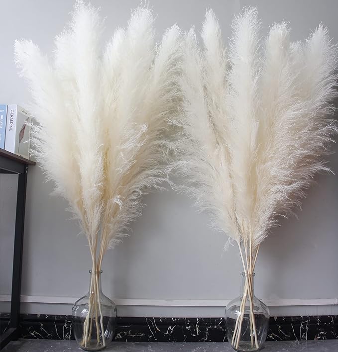 46" inch 10 Stems Cream Pampas Grass Decor Tall, Dry Flowers for Floor Vases Decor, Natural Dried Flowers for Wedding, Natural Home Decor, Wall Grass, Glam Decor