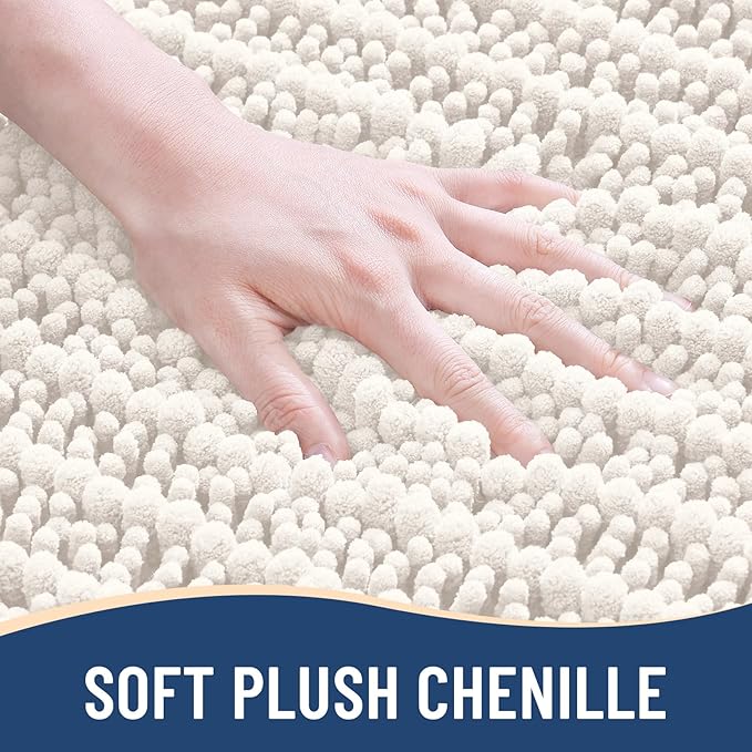 Arotive Luxury Chenille Bathroom Rug Mat, Extra Soft Thick Absorbent Shaggy Bath Rugs, Non-Slip Machine Wash Dry, Plush Bath Mats for Bathroom, Shower and Tub, 50x30, Ivory