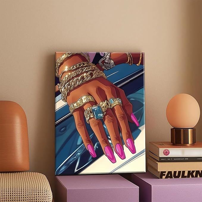 Black Girl Canvas Wall Art Set of 3, Fashion African American Woman Wall Decor Paintings, Abstract Black Women Pictures Prints for Girly Bedroom Living Room Dorm 12x16 inch Framed