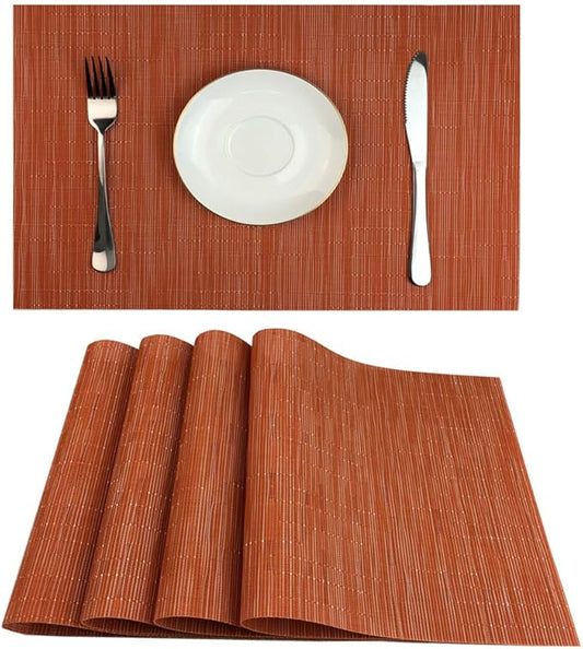 WAZAIGUR Placemats Set of 4 for Dining Table Heat-Resistant Washable Place Mats Woven Vinyl Kitchen Table Mats Easy to Clean,Orange