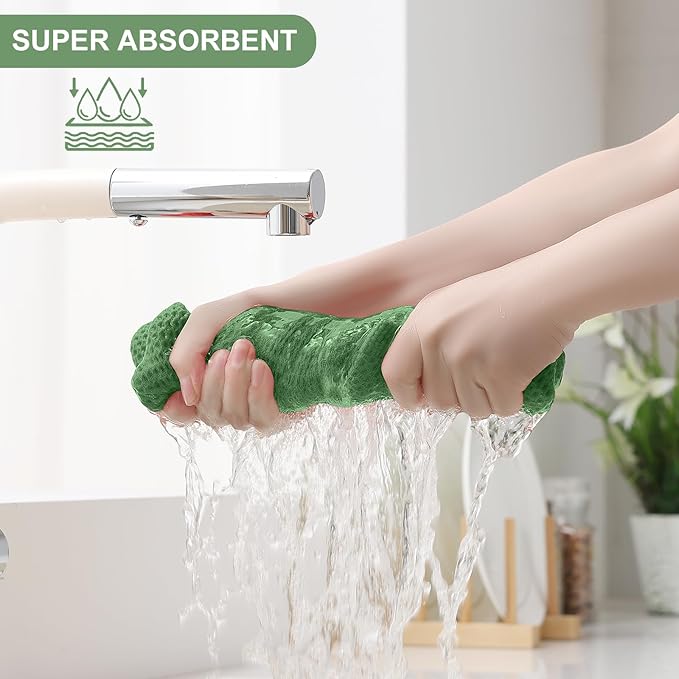 Homaxy 100% Cotton Kitchen Towels and Dishcloths Set, 12 x 12 Inches and 13 x 28 Inches, Set of 8 Bulk Kitchen Towels Set, Ultra Soft Absorbent Dish Cloths for Washing Dishes, Grass Green