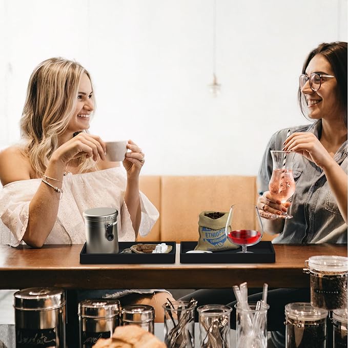 BBK Bathroom Vanity Tray 7.8 in - 2 Pack(Small) Silicone Bathroom Tray for Counter, Perfume Key Trinket Ring Tray, Decor Soap Dispenser Countertop Tray for Kitchen Sink Organization (Black)