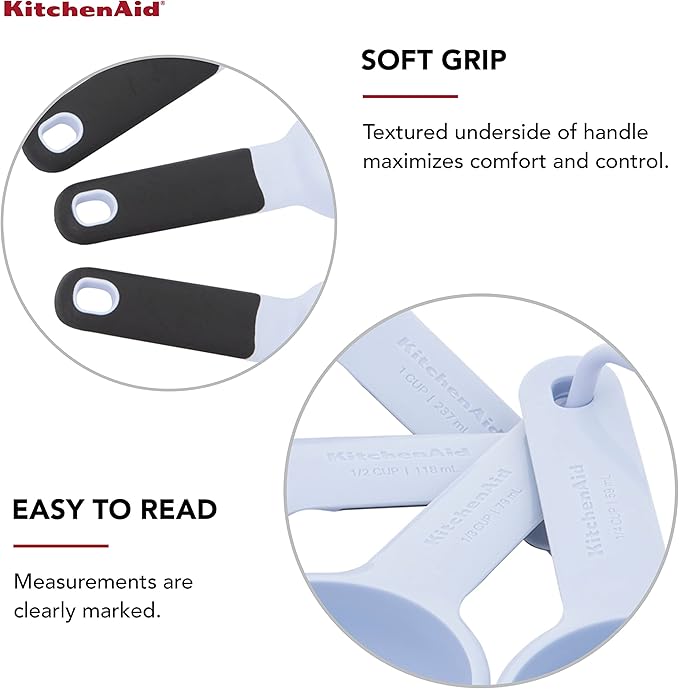 KitchenAid Universal Easy To Read Measuring Cup and Spoon Set with Soft Grip Handle for Maximum Control, Hang Hole and Nesting For Easy Storage, Dishwasher Safe, 9 Piece, Lavender Cream