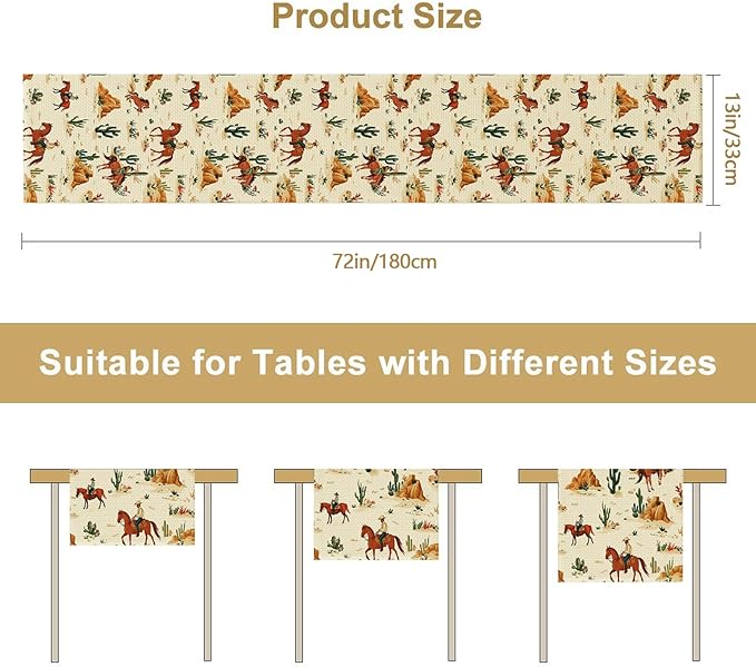 Western Boy Horse Burlap Table Runner Seasonal Spring Fall Kitchen Dining Linen Table Decoration for Indoor Outdoor Home Party Dinner 13x72 Inch