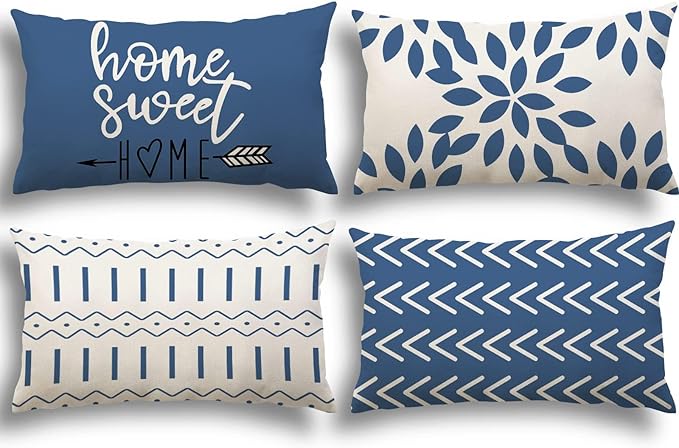 YCOLL Lumbar Pillow Covers 12x20 Set of 4, Modern Sofa Throw Pillow Cover, Decorative Outdoor Linen Fabric Pillow Case for Couch Bed Car, Light Blue