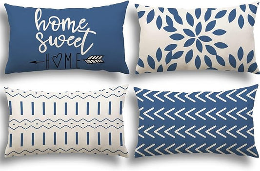 YCOLL Lumbar Pillow Covers 12x20 Set of 4, Modern Sofa Throw Pillow Cover, Decorative Outdoor Linen Fabric Pillow Case for Couch Bed Car, Light Blue