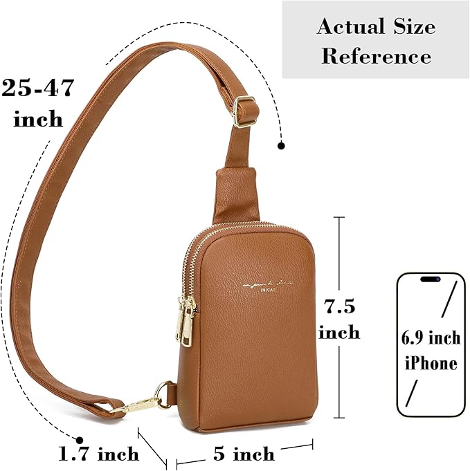 INICAT Travel Small Sling Bag Leather Crossbody Bags for Women Fanny Packs Cross Body Bag for Woman Cross Body Purses