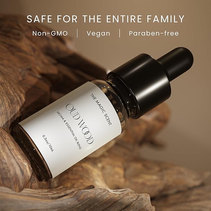 Oud Wood Home Fragrance - Cold-Air & Ultrasonic Scented Oils for Diffuser - Woody Oud & Bergamot Essential Oils for Diffusers Aromatherapy - Diffuser Scent for Home - 0.3 fl oz, 10 mL