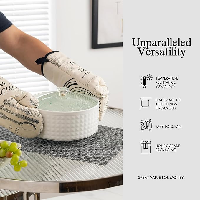 Placemats Set of 6 - Easy Clean Woven Vinyl Placemats for Dining Table, Indoor/Outdoor Place Mats, Washable PVC Table Mats（Dark Gray）