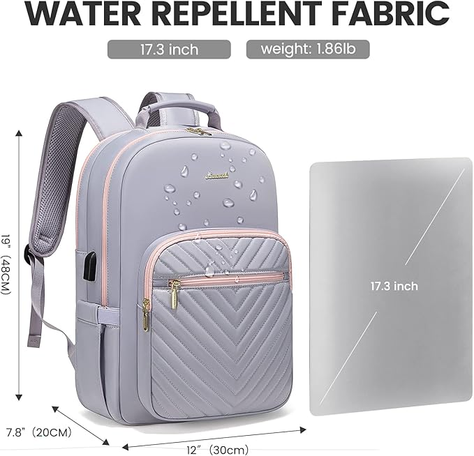 LOVEVOOK Laptop Backpack for Women 15.6 inch,Cute Travel Carry on Backpack Purse,Professional Computer Bag,Waterproof Work Business College Teacher Bag with USB Port,Grey Pink
