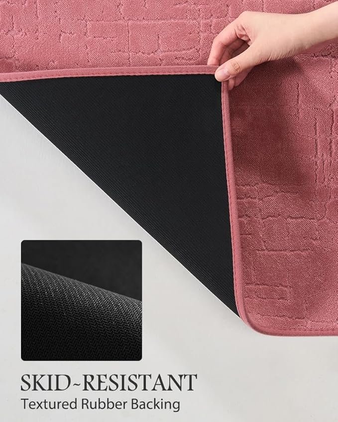 AMOAMI-Bath Mat-Absorbent Quick Dry Bathroom Floor Mats-Washable Rubber Backing Bath Mats for Bathroom Rugs Fit Under Door-Bath Rug for in Front of Sink Bathtub Shower Room, Pink 24''x70''