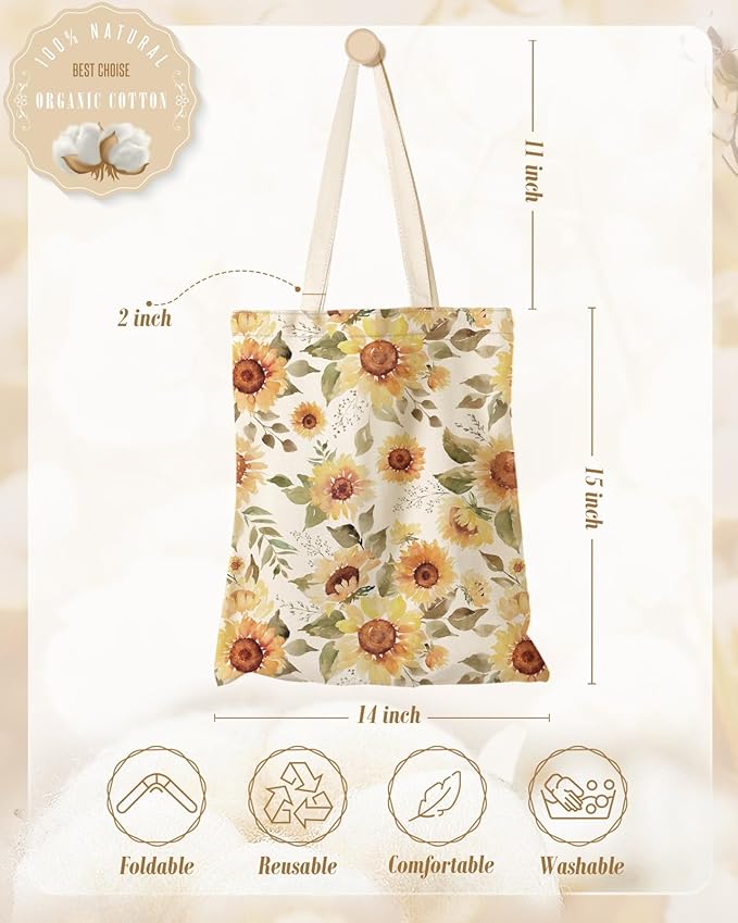 Aesthetic Canvas Tote Bag with Inner Pocket for Women, Cloth Cotton Totes Bag with Pattern for Shopping, Gym