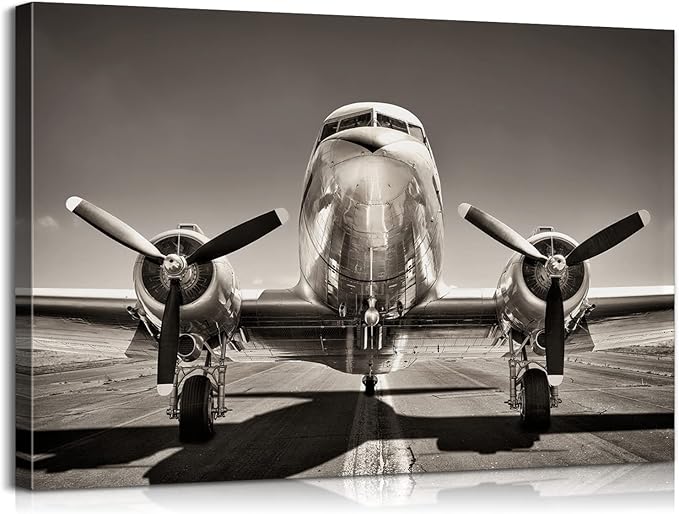 Aviation Decor Douglas DC-3 Airplane Propeller Wall Decor Airplane Wall Art Airplane Wall Decor Airplane Art Black And White Airplane Posters Plane Wall Art for Boys Room Bedroom Decor (12''Hx18''W)