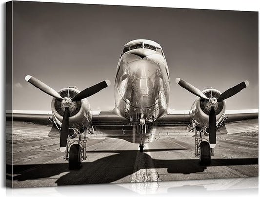 Aviation Decor Douglas DC-3 Airplane Propeller Wall Decor Airplane Wall Art Airplane Wall Decor Airplane Art Black And White Airplane Posters Plane Wall Art for Boys Room Bedroom Decor (12''Hx18''W)