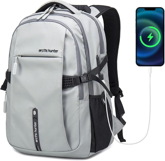 Travel Carry On 15.6" Laptop Backpack for Men, Large 30L Anti-Theft & Waterproof Backpacks Flight Approved for Business, Commuting, Work, Weekend Casual Daypack, Grey, Silver