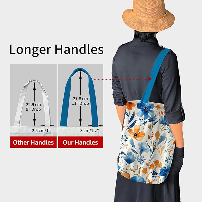 Tote Bag for Women, Reusable Zippered Canvas Bag with Handles Pocket Thick Canvas, for Grocery Shopping Beach Gift