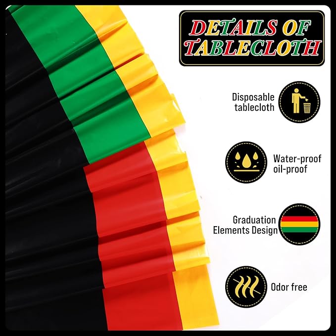 Kinlop 3 Pcs Black History Tablecloth 108 x 51 Inch Juneteenth Kwanzaa Table Covers Plastic Waterproof Disposable Table Clothes for Africa American Independence Freedom Party Supplies(Classic)