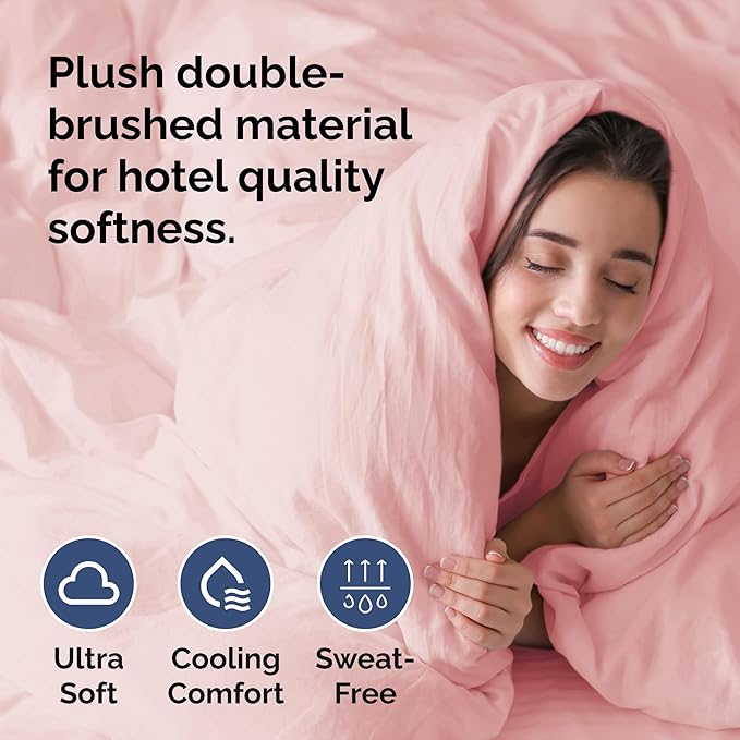 Duvet Cover Cal King Size Set - Extra Soft Cal King Size Duvet Cover 104 x 98 with 2 Pillow Shams - Hotel Luxury Easy Care and Fade Free w/Zipper Closures & Ties - Breathable Bedding Set (Baby Pink)