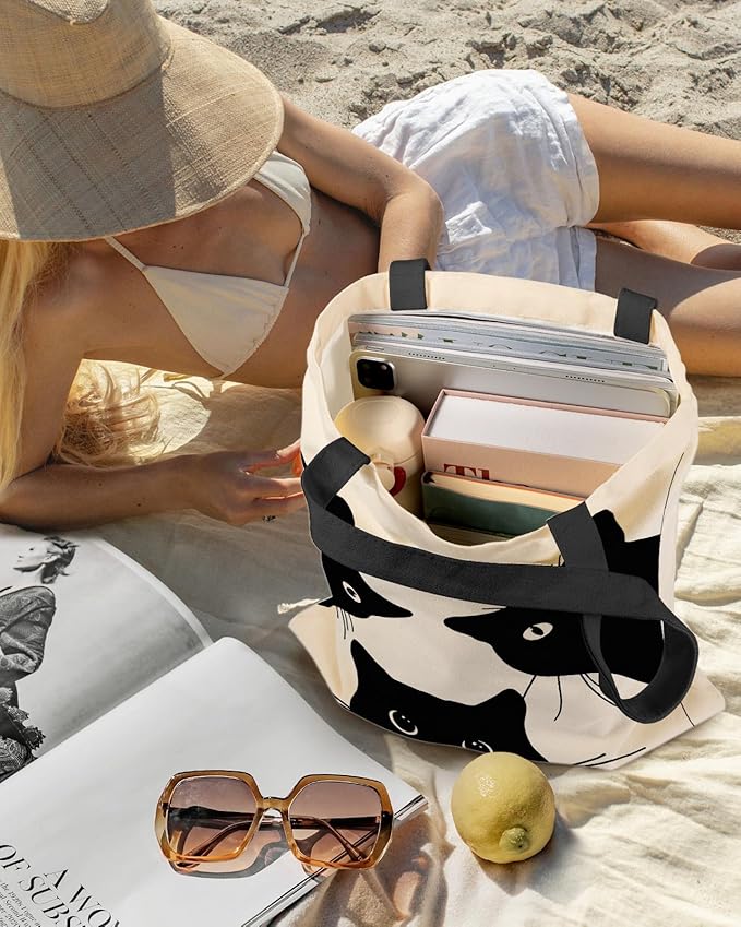 Aesthetic Canvas Tote Bag with Inner Pocket for Women, Cloth Cotton Totes Bag with Pattern for Shopping, Gym