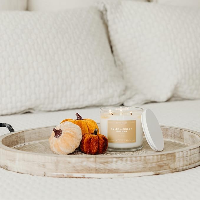Calyan Wax Co. 3 Wick Candle, Golden Cider + Nutmeg Scented Candle, 43 Hour Burn Time, 3 Wick Soy Candles, Non Toxic & Vegan Soy Wax, Glass Jar Holiday Scented Candles, 14.9oz