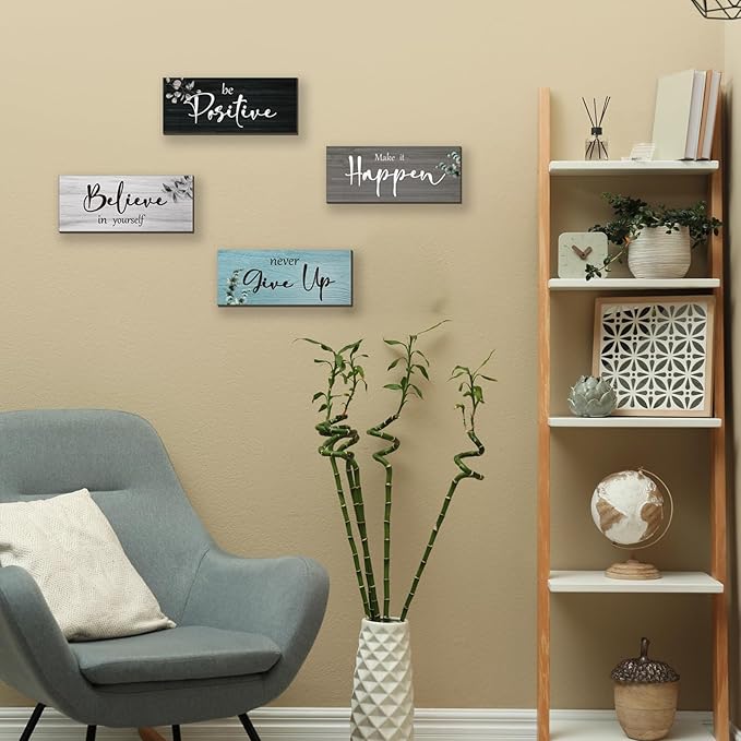4 Pcs Office Decor For Women Motivational Wall Decor Rustic Inspirational With Positive Sayings Wooden Hangings for Home Office Bathroom Bedroom Kitchen(Fresh 10x4")