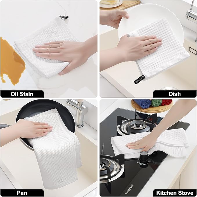 Homaxy 100% Cotton Kitchen Towels and Dishcloths Set, 12 x 12 Inches and 13 x 28 Inches, Set of 12 Bulk Kitchen Towels Set, Ultra Soft Absorbent Dish Cloths for Washing Dishes, White