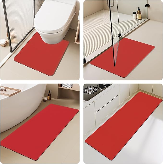 Toilet Rug, Thin Toilet Rugs U Shaped Washable Non Slip Absorbent Quick Dry Low Pile Toilet Mat, 20"x24" U Shape Red