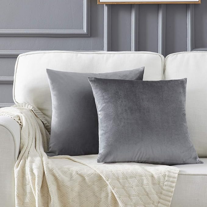 GIGIZAZA Decorative Throw Pillow Covers 16 x 16, Deep Grey Soft Pillow Covers Velvet,Set of 4 Decor Square Cushion Covers