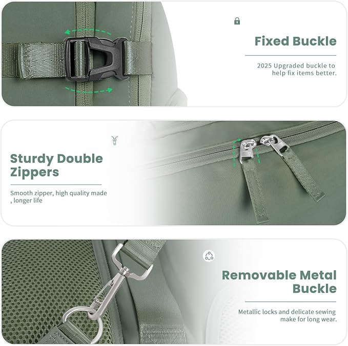 Personal Item Backpack, Carry on Travel Backpack with Multi-Pockets, Waterproof Casual College 16inch Laptop Backpack for Men Women, Army Green