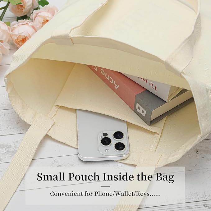 Tote Bag for Women, Canvas Tote Bag with Pockets,Canvas Shopping Bags,Reusable Grocery Bags