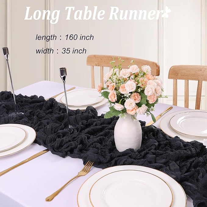 13.3FT Cheesecloth Table Runner Cheese Cloth Black Boho Table Runner Rustic Gauze Wedding Dining Table Decorations for Baby Shower Event Holiday Birthday Party Decorations