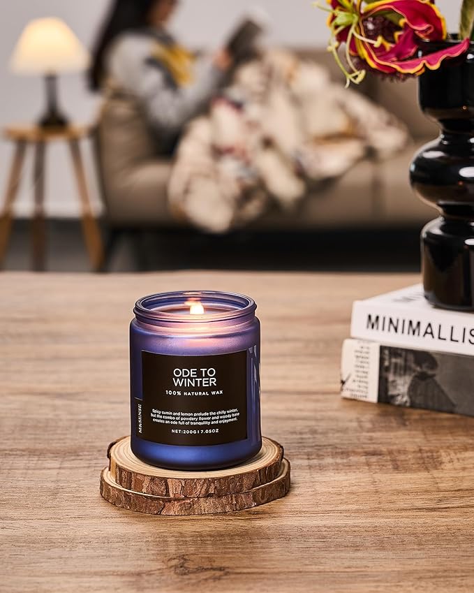 M&SENSE Ode to Winter - Lavender & Sandalwood Scented Candle for Relaxing Natural Soy Wax Non Toxic Cotton Wick Winter Scent, 7.05oz Up to 50 Hours Burn Time Gifts for Home