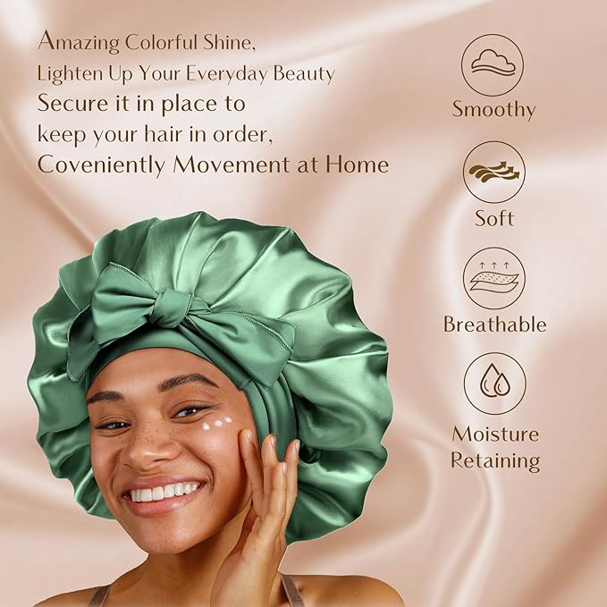 YANIBEST Silk Bonnet for Sleeping Women Satin Bonnet Double Layer Satin Lined Hair Bonnet with Tie Band Curly Hair