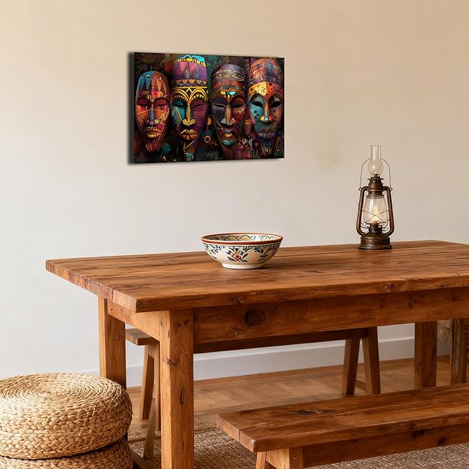 SWQYLB African Mask Wall Art Vintage Traditional Tribal Ethnic Mask Pictures Prints Abstract Africa Culture Artwork African Art Wall Decor Framed (28.00" x 42.00")