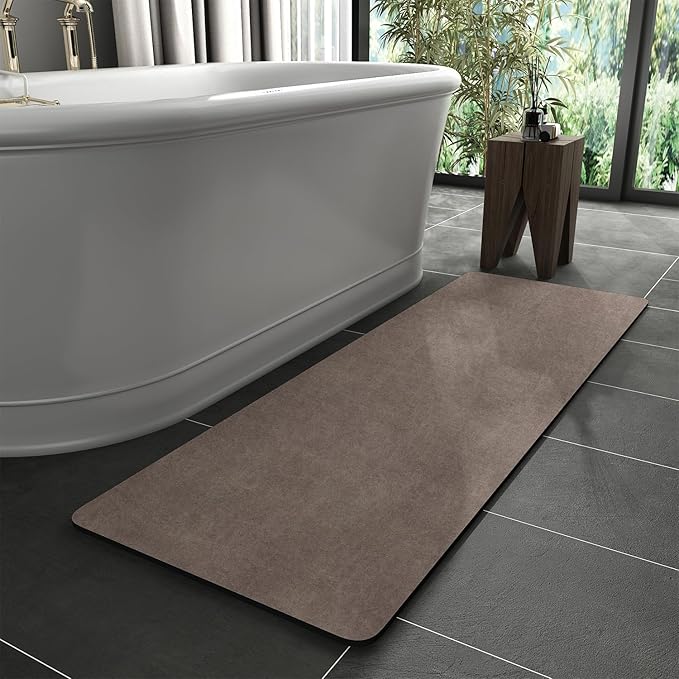 MontVoo -Bath Mat Rug-Rubber Backing Non Slip Quick Dry Absorbent Thin Bathroom Rugs Fit Under Door-Faux Suede Surface Bathroom Floor Mats-Shower Rug for in Front of Bathtub Shower Brown 24"X70"