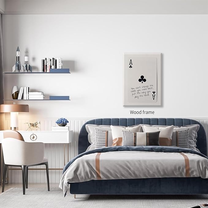 Funky Black and White Lucky Ace Poker Canvas Wall Art Funny Modern Preppy Playing Card Posters 24x36 inch Framed Trendy Minimalist Black Art Prints Painting Retro Aesthetic Wall Decor