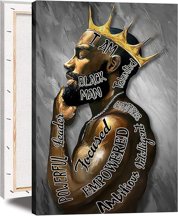 Framed Large 24" x 36" African American Canvas Wall Art Decor Black Man King Men Posters Prints Artwork Pictures Paintings for Living Room Bedroom hallway Office Men's Room Decoration Ready to Hang(King, 24"Wx36"H Framed)