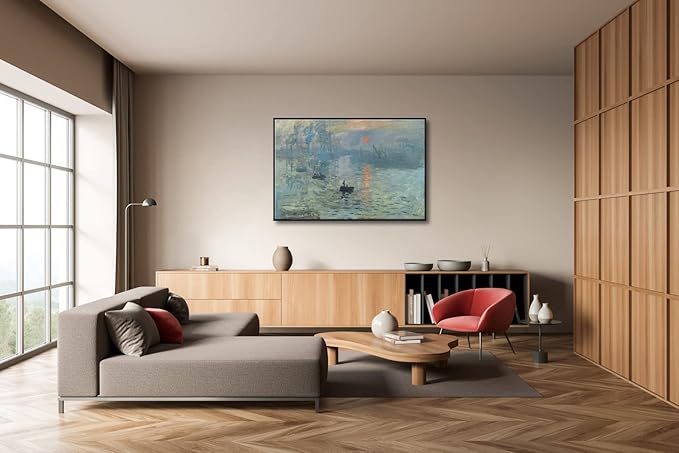 Wieco Art Extra Large Black Framed Art Impression Sunrise of Claude Monet Famous Paintings Reproduction Seascape Artwork Pictures on Canvas Wall Art for Home Decorations Black