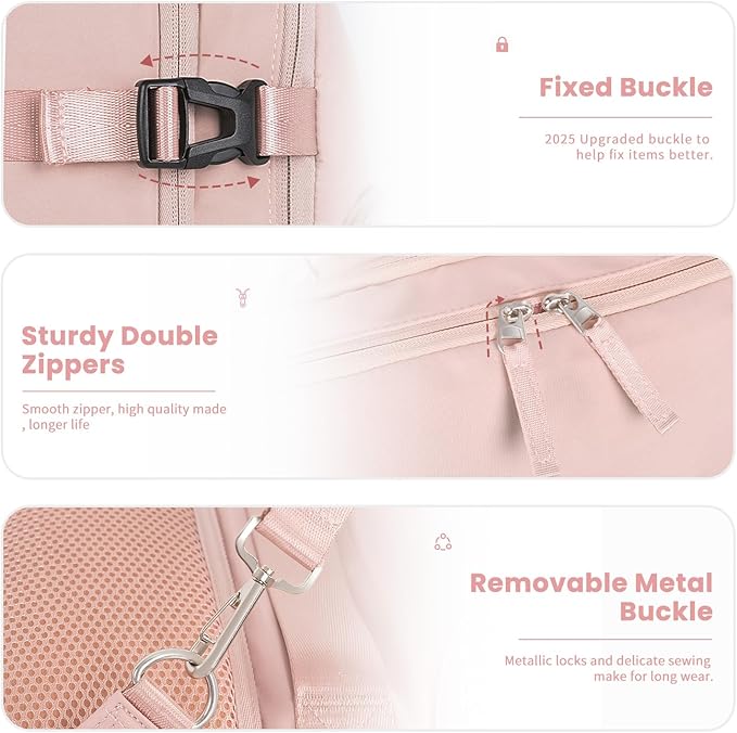 Travel Backpack, Carry on Flight approved Travel Bag with Multi-Pockets, Waterproof 17.3inch Laptop Backpack for Men Women, Pink