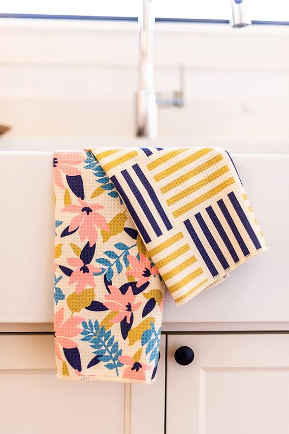 || 3 Pack Double Sided || Kitchen Towels || Dish Towels || Highly Absorbent || Hanging Loop || Dish Cloths || Modern || Designer Prints (Multi Floral)