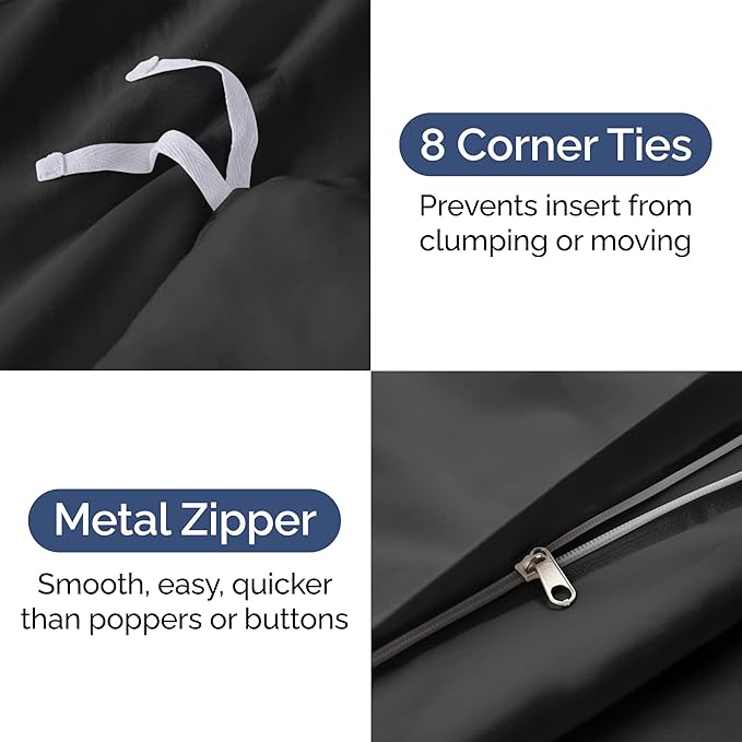 Duvet Cover Cal King Size Set - Extra Soft Cal King Size Duvet Cover 104 x 98 with 2 Pillow Shams - Hotel Luxury Easy Care & Fade Free w/Zipper Closures & Ties - Comfy Breathable Bedding Set (Black)