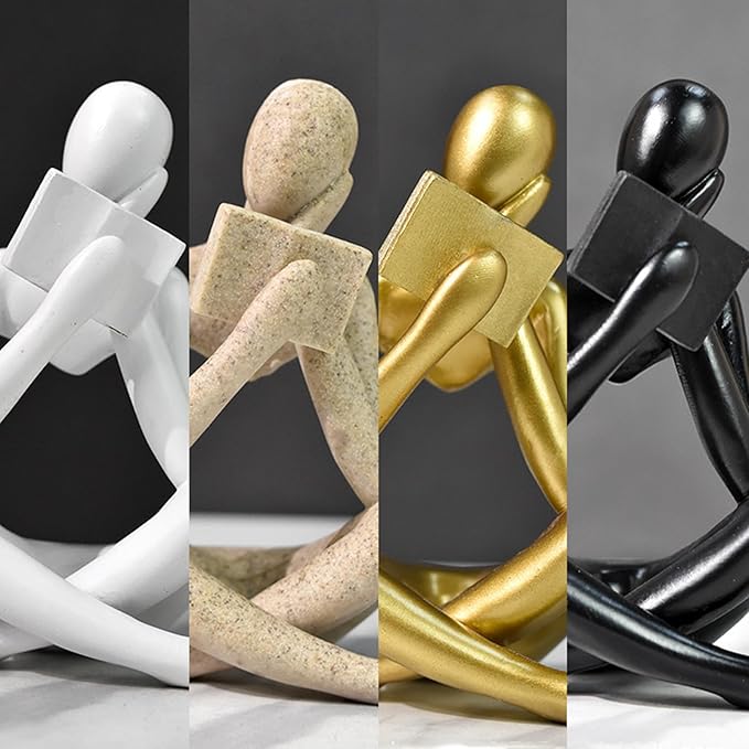 Gold Reading Women Statue, Thinker Sculptures, Abstract Art Ornament, Modern Aesthetic Figurine Decoration, Suitable for Home Living Room Bedroom Office Shelf Table Desk Bookshelf Decor (Black Right)