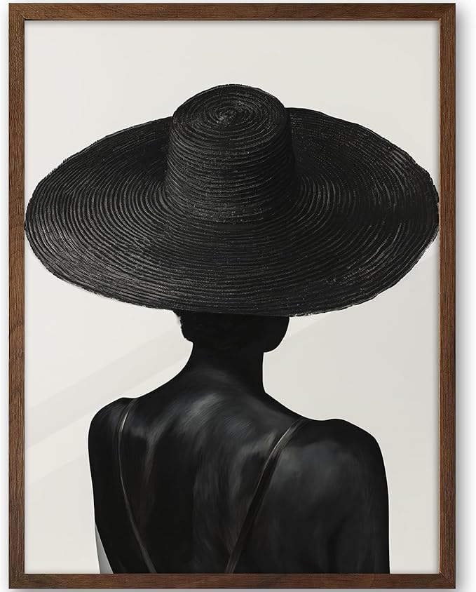 iHery Natural OAK Wood Black Girl Walnut Color Framed Wall Art, 12x16 in Black and White Modern Canvas Wall Art, Trendy African American Black Bedroom Decor, Set of 1 For Bathroom Living Room