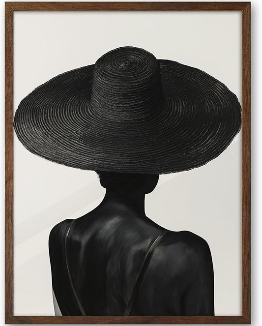 iHery Natural OAK Wood Black Girl Walnut Color Framed Wall Art, 12x16 in Black and White Modern Canvas Wall Art, Trendy African American Black Bedroom Decor, Set of 1 For Bathroom Living Room