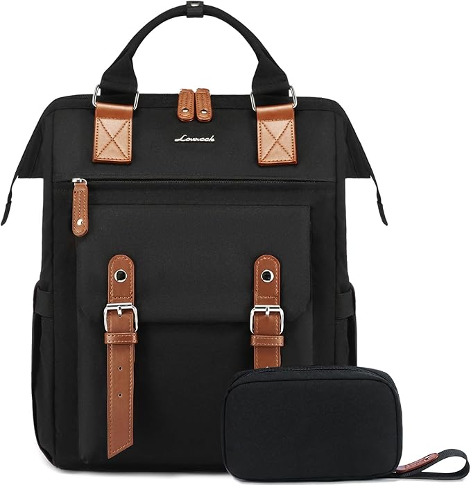 LOVEVOOK Laptop Backpack Purse for Women Work Traveling Commuter Backpack Business Computer Bag Doctor Nurse Bags College Backpack Teacher Laptop Bag, 15.6 Inch, Black-brown (Upgraded)