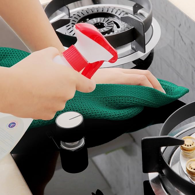 Homaxy 100% Cotton Waffle Weave Kitchen Dish Towels, Ultra Soft Absorbent Quick Drying Cleaning Towel, 13 x 28 Inches, 4-Pack, Dark Green