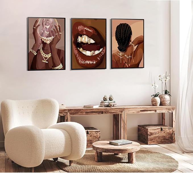 ANVOTIG Black Girl Posters Wall Art Set of 3 Black Woman African American Women Wall Decor Pictures Boho Fashion for Home Bedroom Living Room 12x16 Inch Unframed